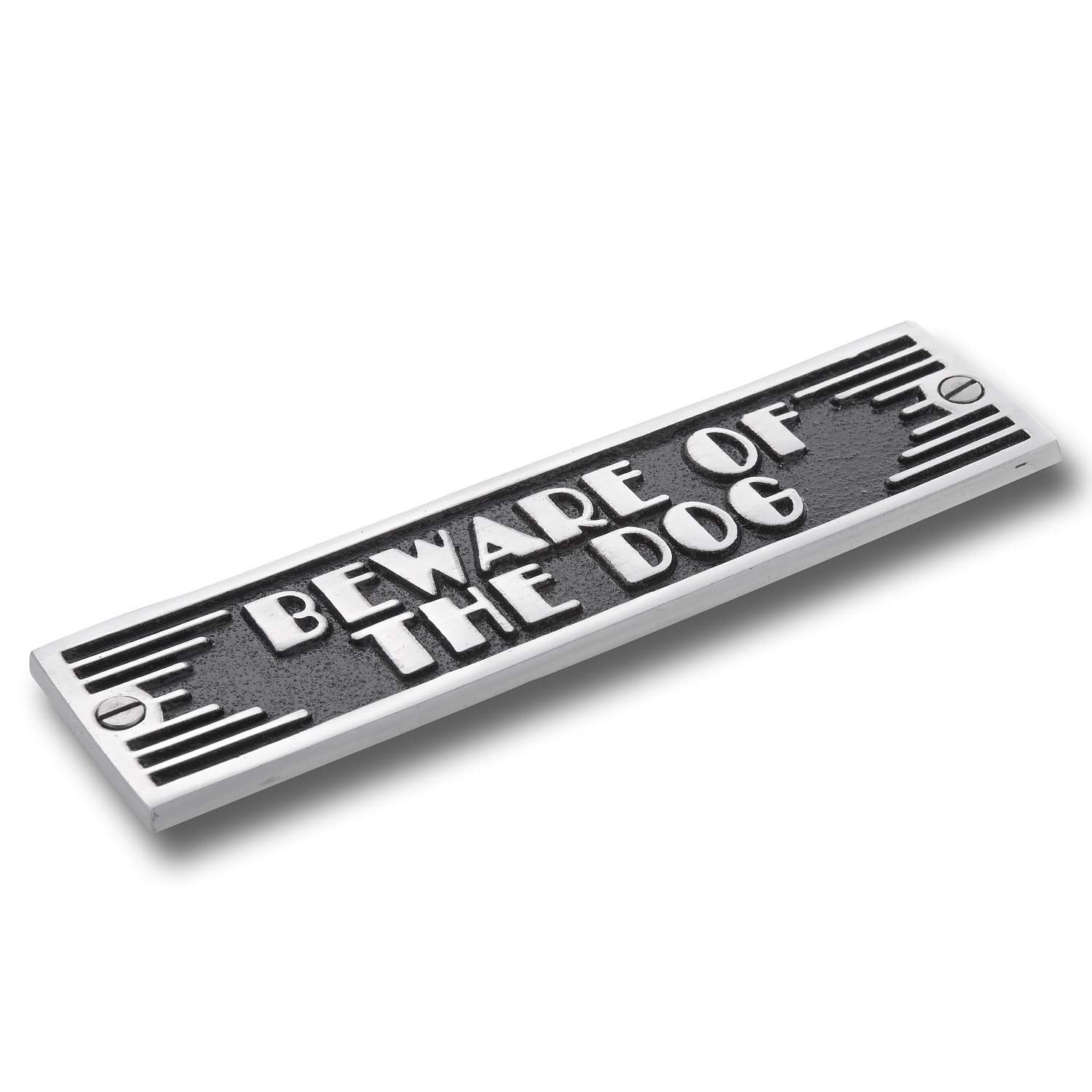 Art Deco Beware Of The Dog Door Sign. Heavy Duty Cast Metal Plaque Handmade In England. – Beware Of The Dog + Arrow Aluminium