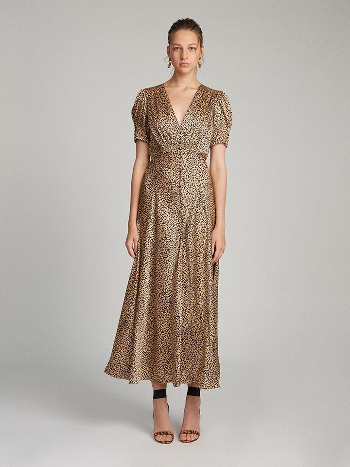 Saloni London – Lea Long Dress – Leopard – UK 14 – Silk