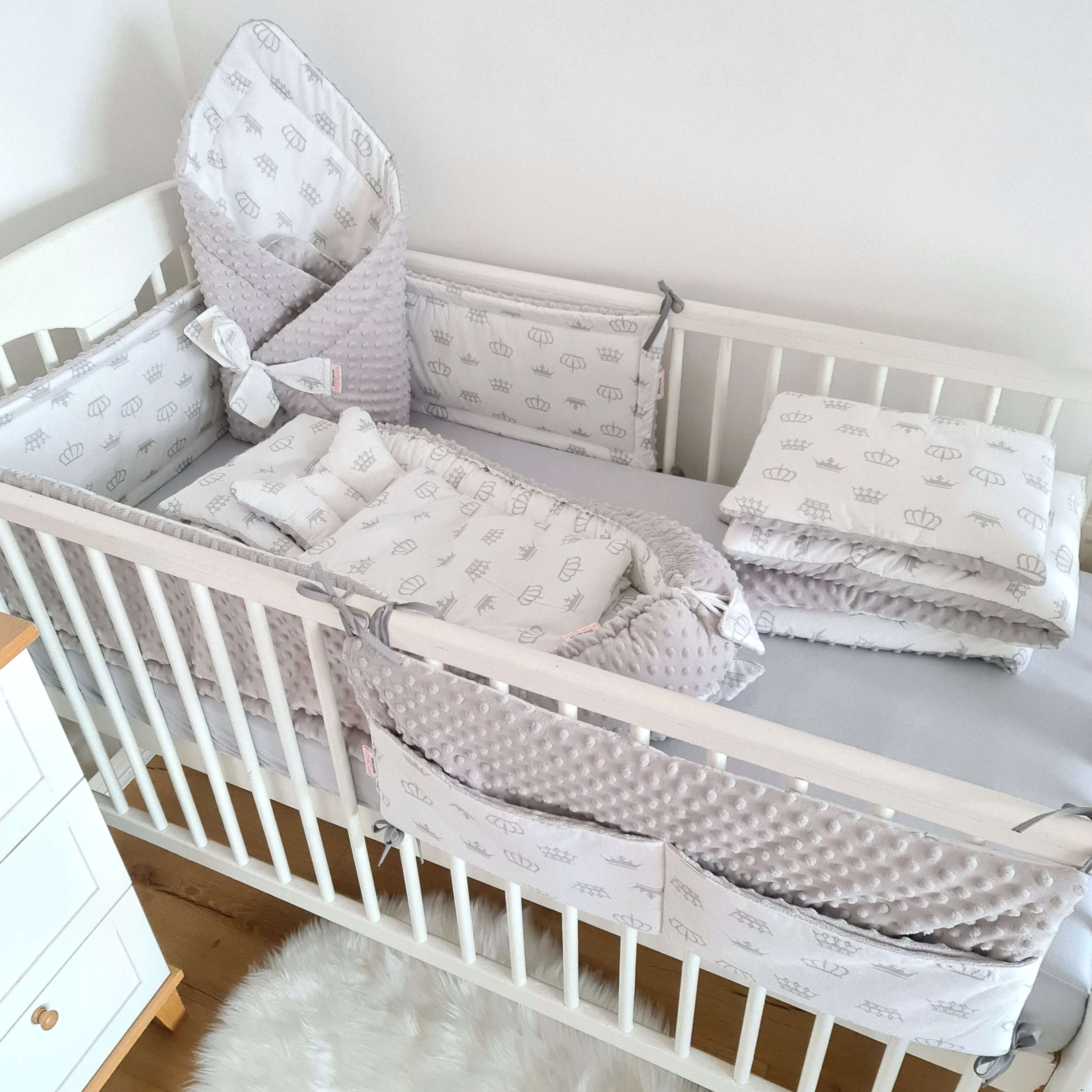 Baby Cot Bedding Set Sleep Pod – Cot Accessories- Newborn 10 Pc’S Starter Bundle Royal Crowns – Bundle For Cot 120X60Cm Pre Order Delivery Time 4 –