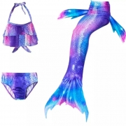 Cosmic Galaxy Luxury Mermaid Tail & Bikini Set – Side Zip – Ages 3-12 – Mini Mermaid Tails 120 – 5-6yrs – Purple – Wearable & Swimmable Mermaid Tails