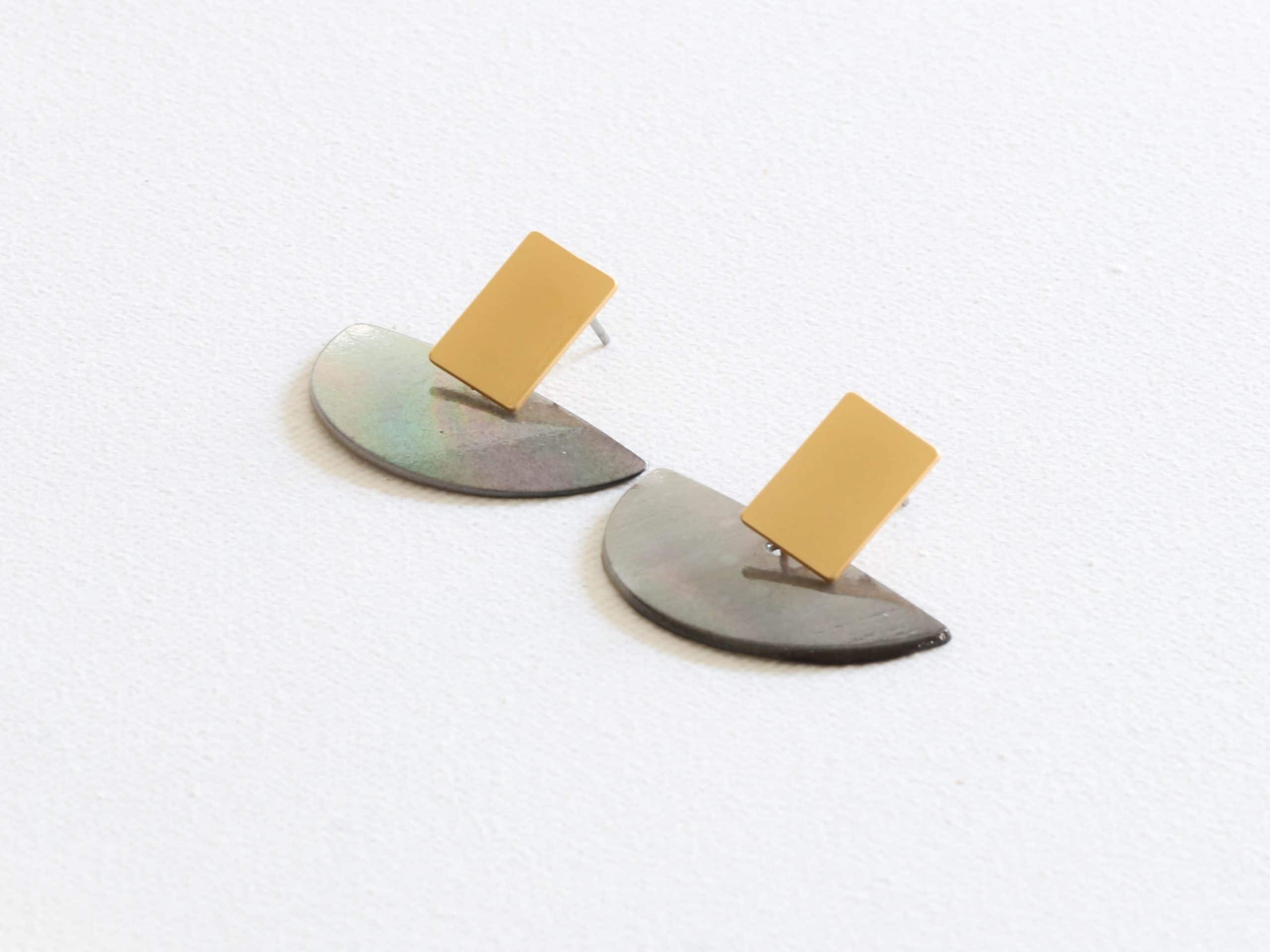 Cressida Half Disc Shell Earrings in Gold and Grey – Big Metal London
