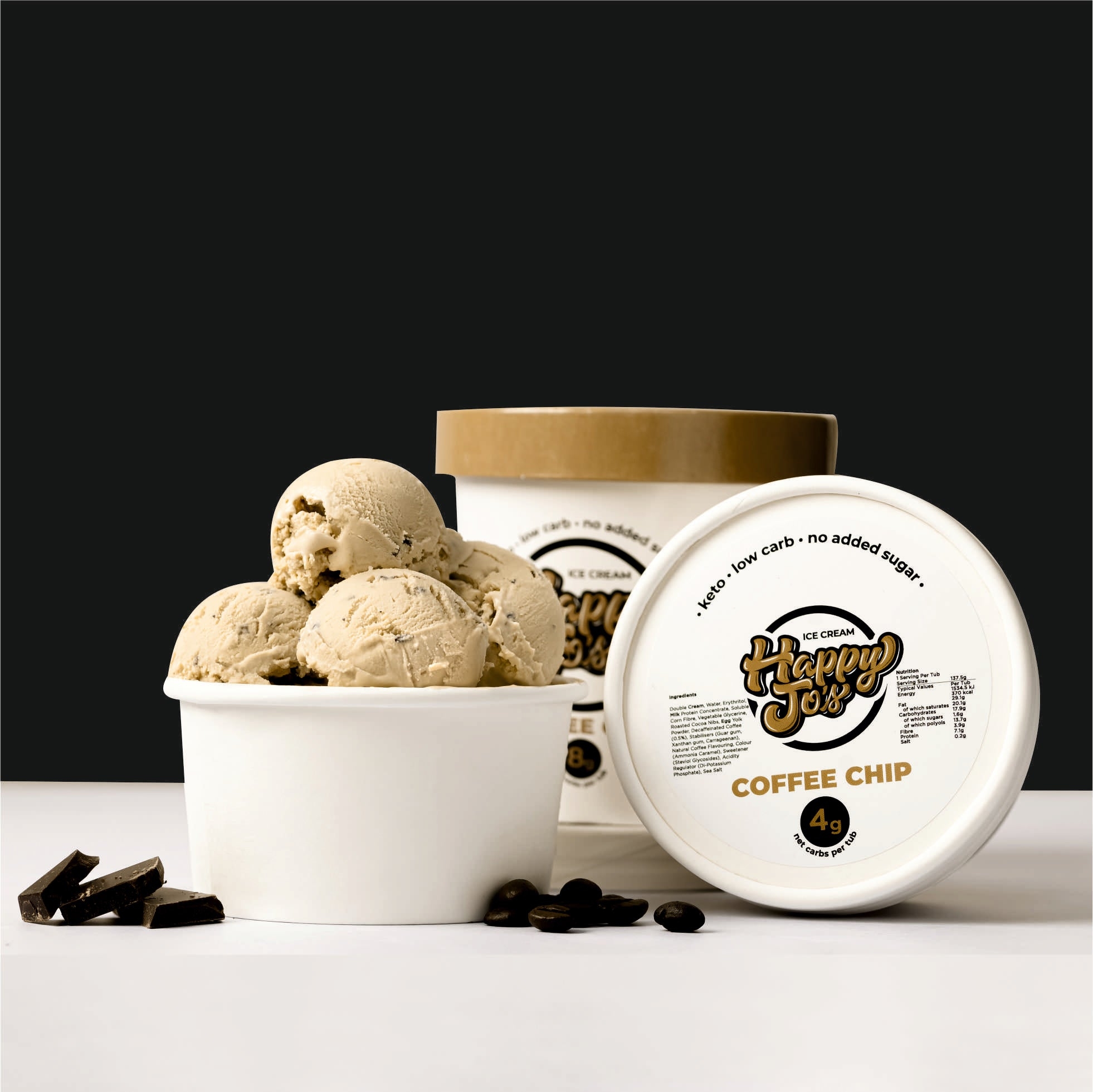 Coffee Chip Keto Ice Cream 6 pack of 12oz – Low Carb Ice Cream – Healthy Dessert Options – Happy Jo’s