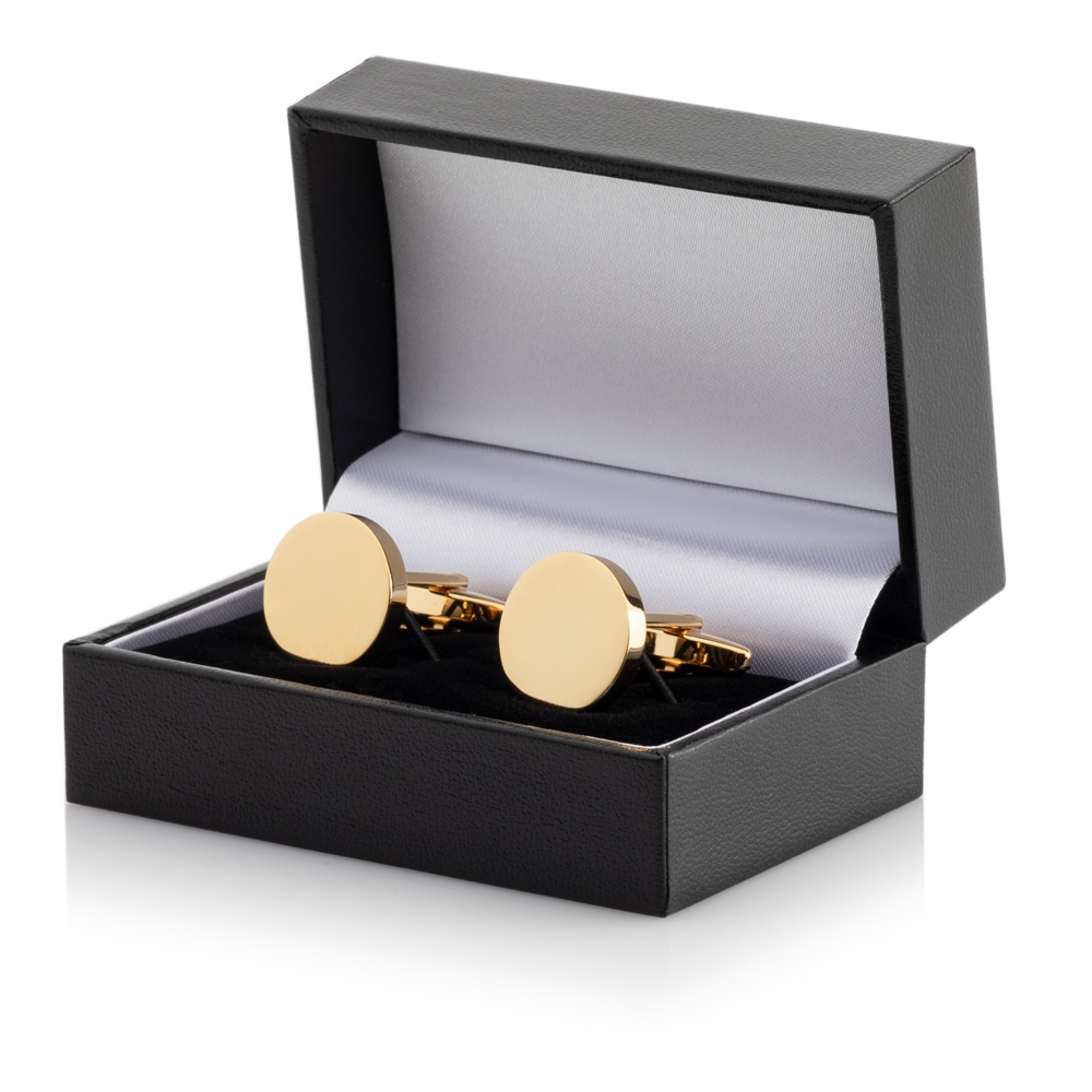 Gold Plated Round Cufflinks Leatherette Case