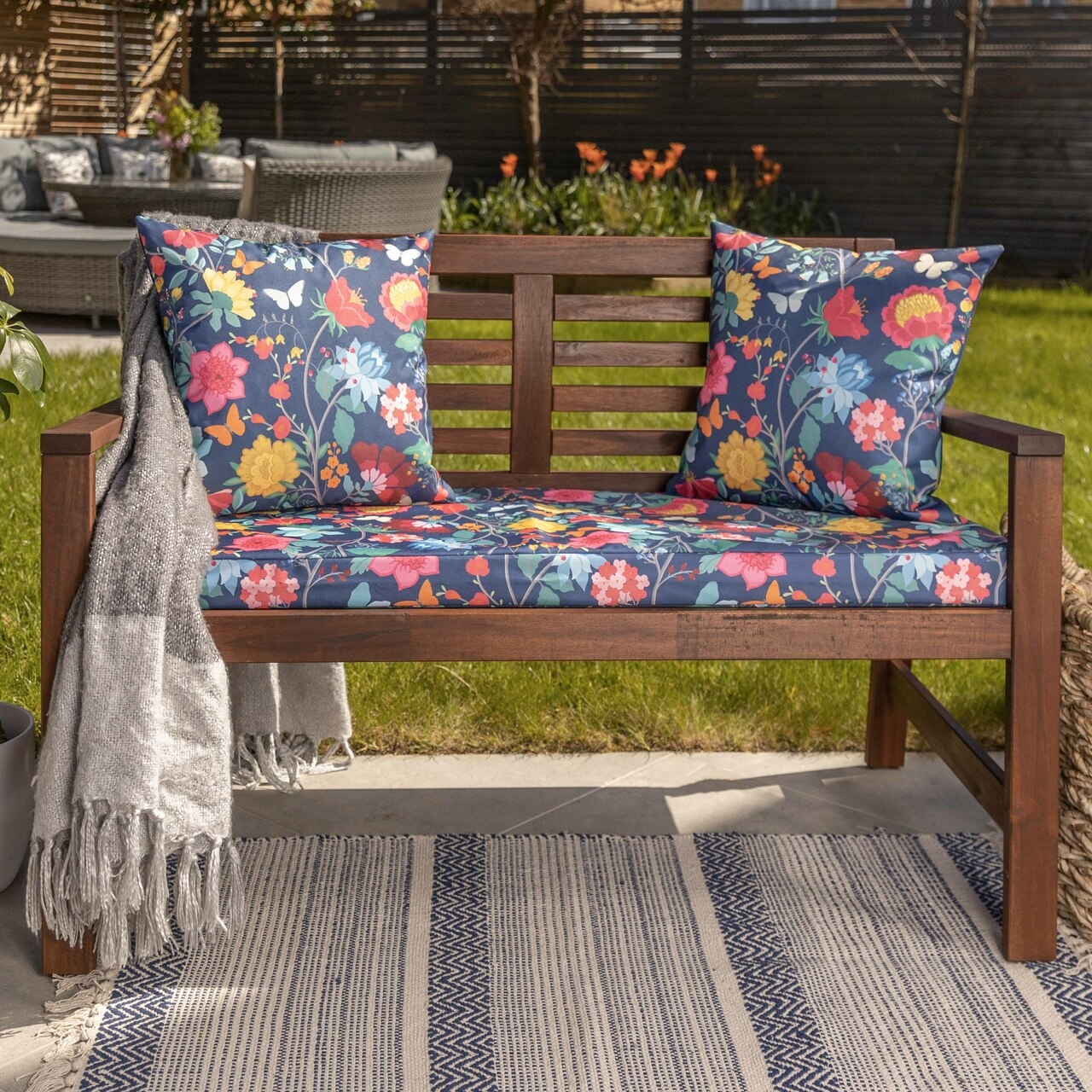 Celina Digby Luxury Water Resistant Garden Outdoor Bench Seat Pad – Midsummer Night (Available in 2-Seater or 3-Seater Size) (144cm x 54cm 6cm)