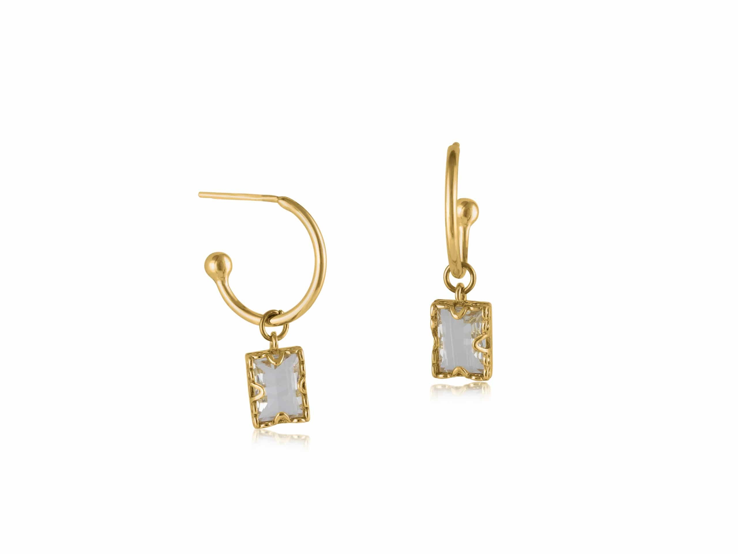 Hortense Crystal Tiny Hoop Earrings in Gold and Crystal – Big Metal London