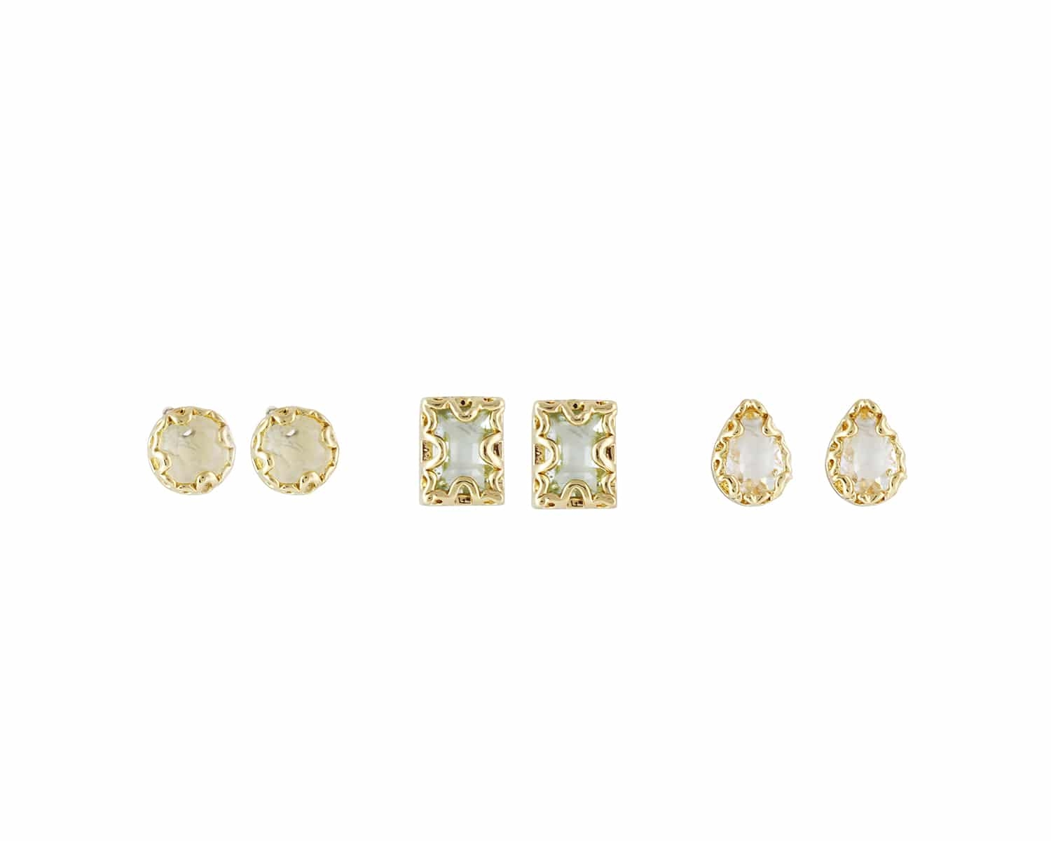 Hortense Pack Of 3 Crystal Studs in Yellow, Green and Crystal – Big Metal London