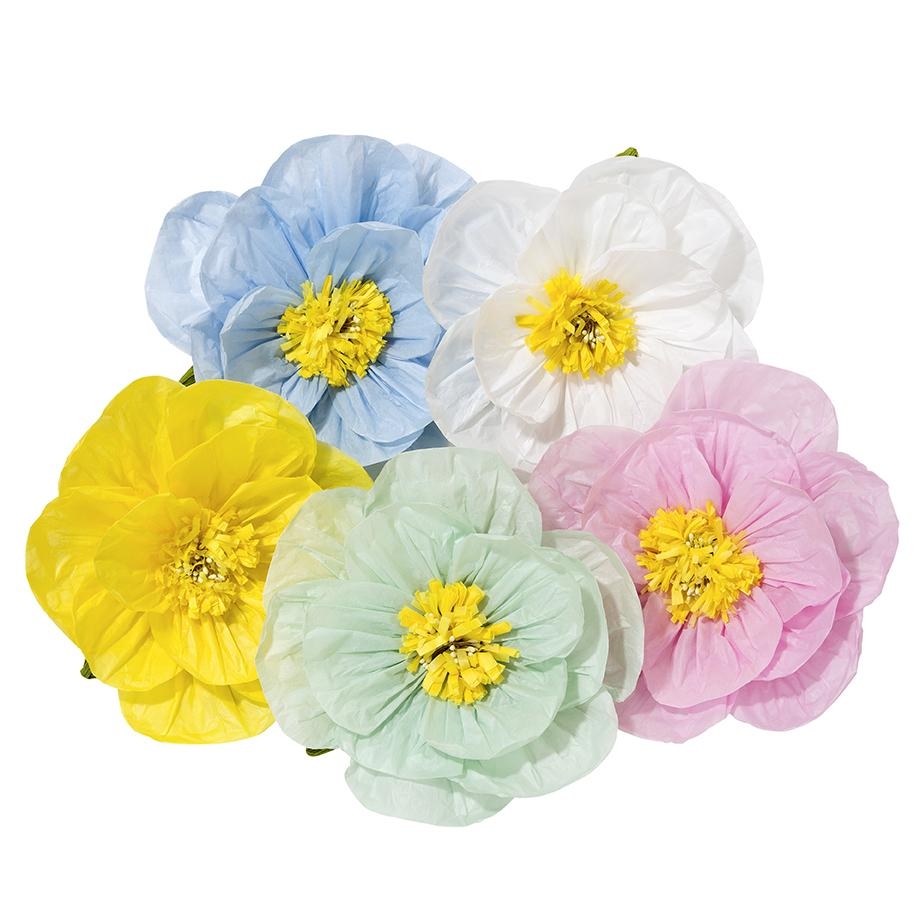 Talking Tables – Pastel Poppy Flower Decoration Pink 16″ – White / Blue / Pink – Party Supplies