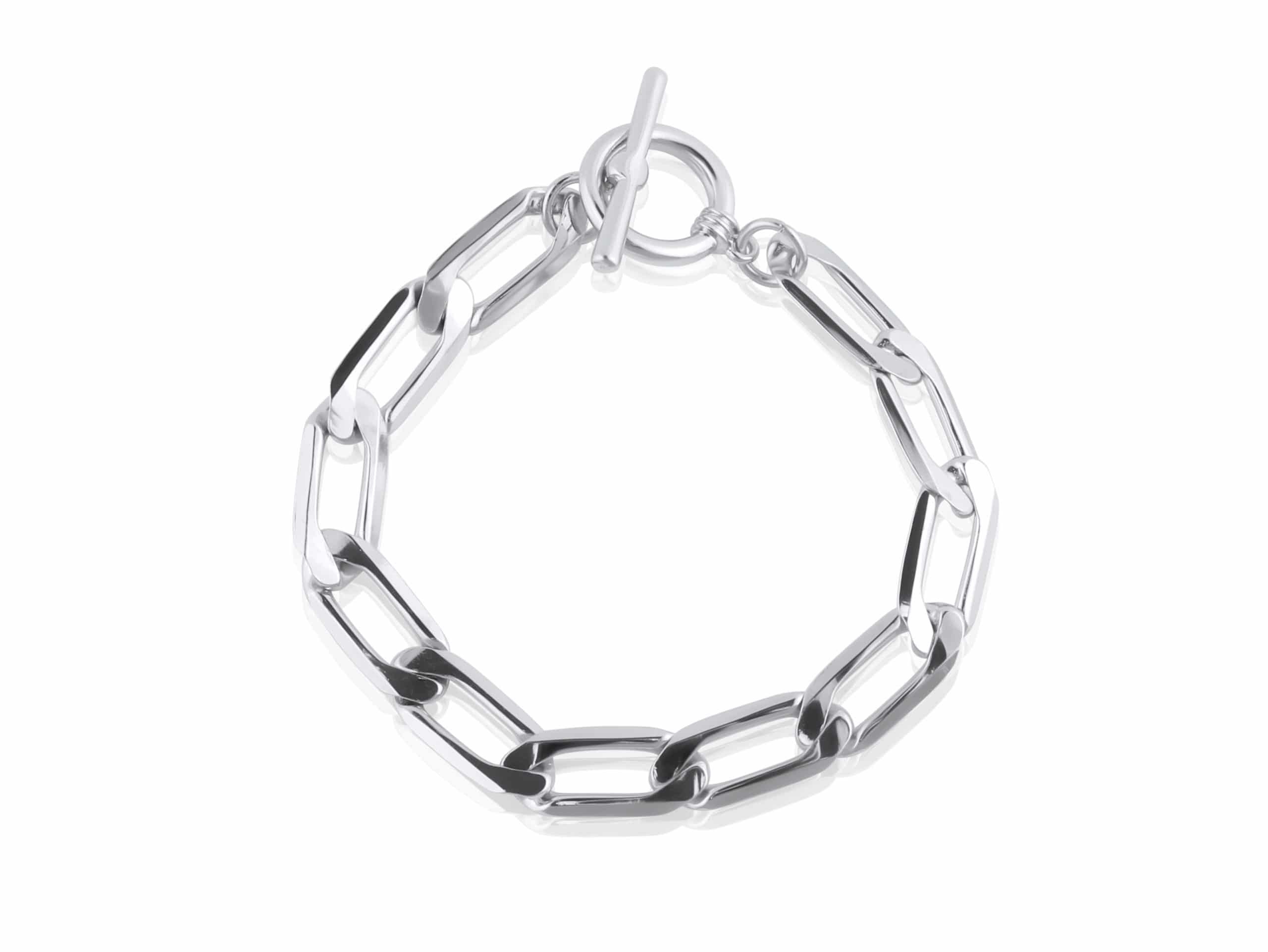Flavia Plated Statement Chain T-Bar Bracelet in Silver – Big Metal London
