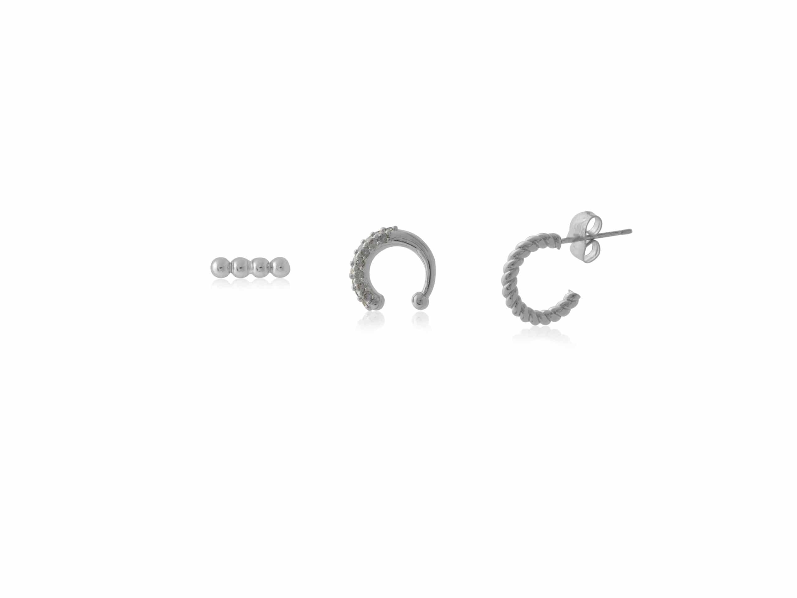 Juliette Piercing Pack Of Stud, Ear Cuff And Huggie in Silver – Earrings – Big Metal London