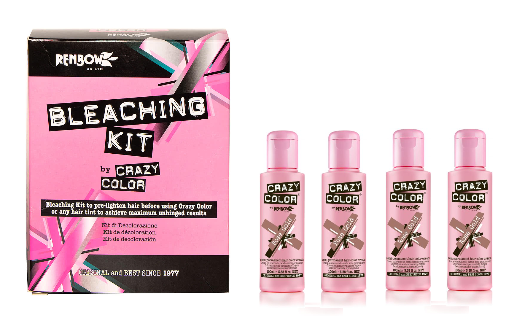 Crazy Color Hair Dye 100ml – Rose Gold x4 and Bleaching Kit