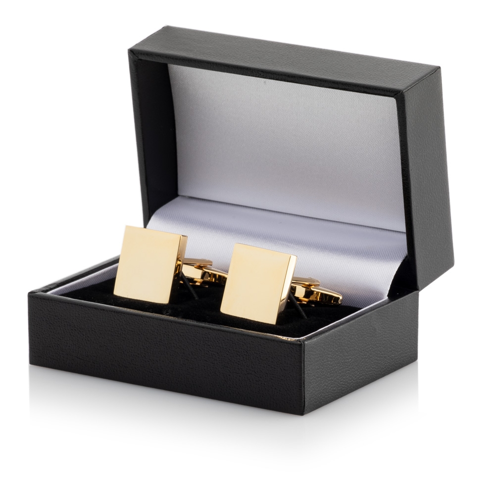 Gold Plated Square Cufflinks Leatherette Case