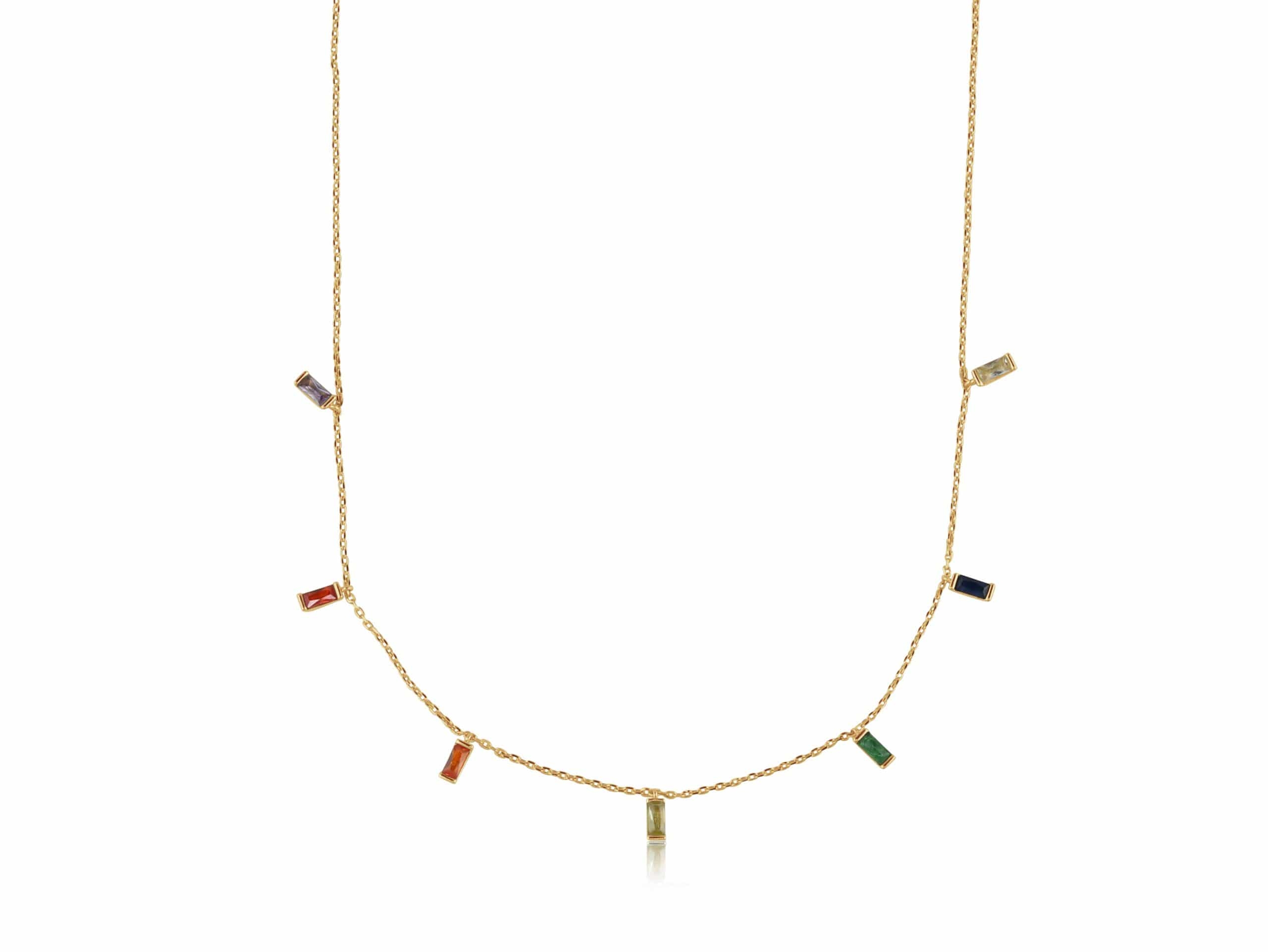 Iris Rainbow Baguette Stones Delicate Necklace in Gold – Big Metal London