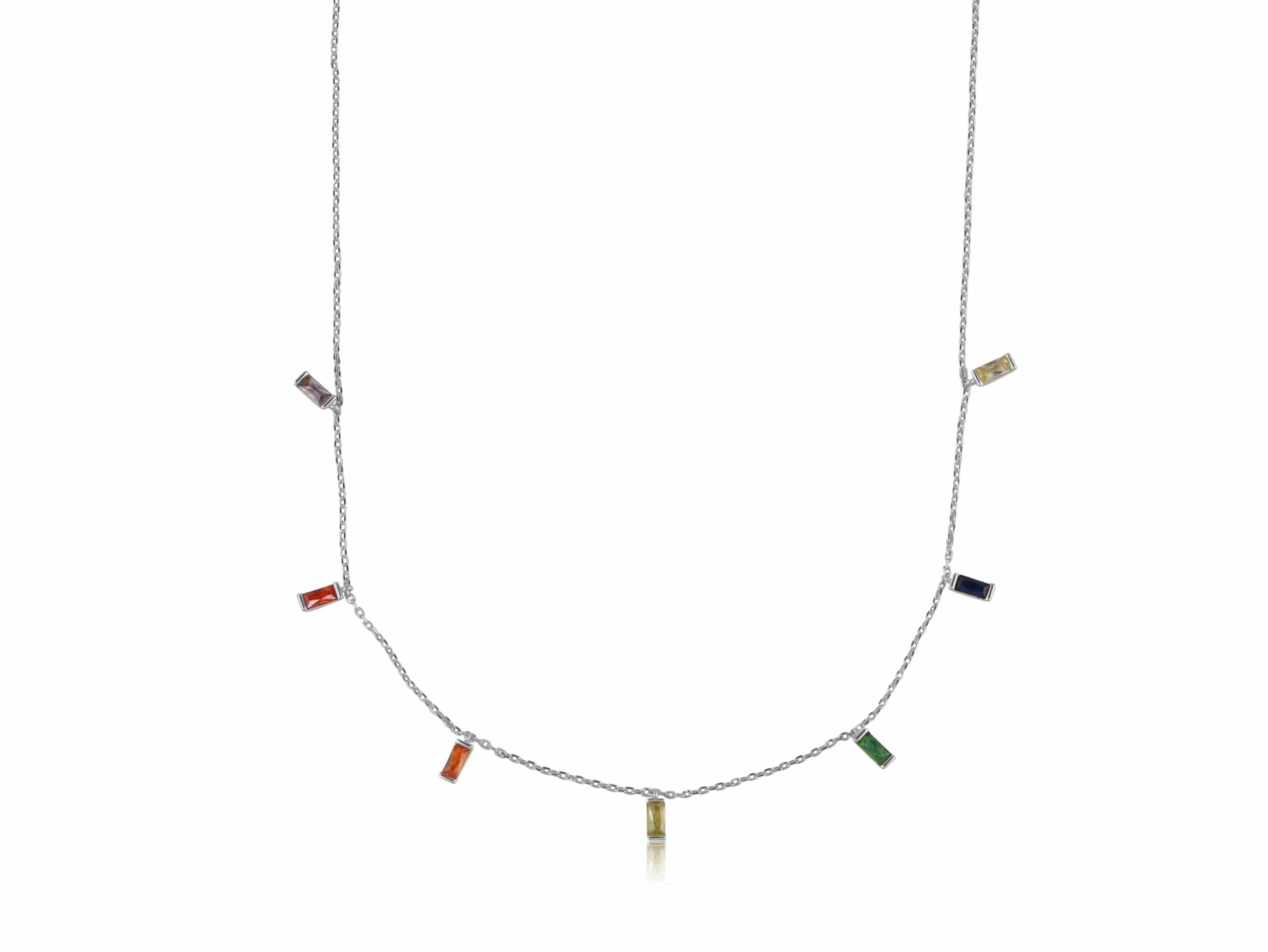 Iris Rainbow Baguette Stones Delicate Necklace in Silver – Big Metal London