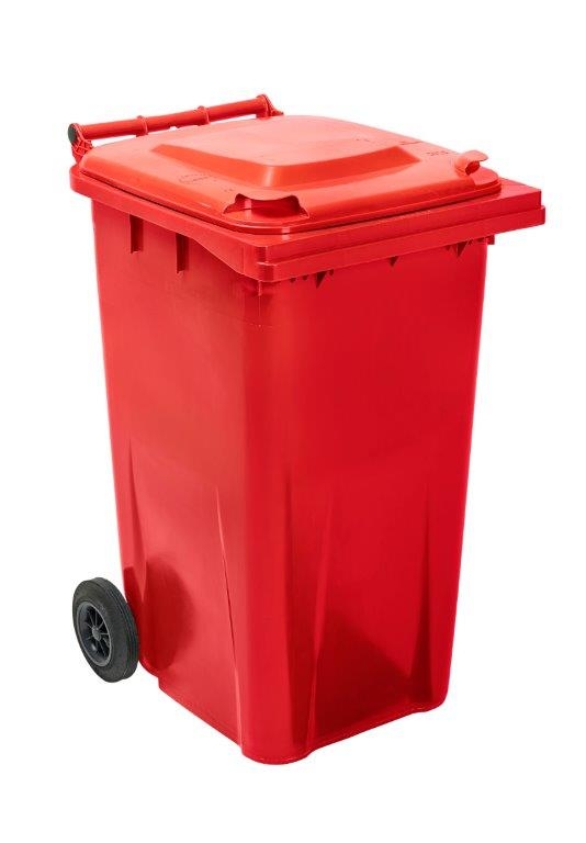240L Two Wheel Plastic Bin – Red