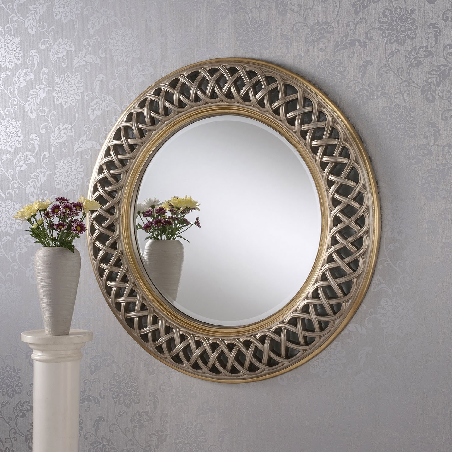 Britannia Entwined Lattice Round Mirror (117cm Diameter) – Silver – Gold – Silver & Gold – Silver and Gold – Round / Oval Mirrors – Britannia Mirrors