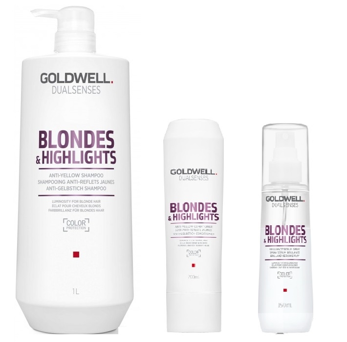Goldwell Dualsenses Blondes & Highlights A-Y Shampoo 1000ml, Conditioner 200ml and Serum Spray 150ml