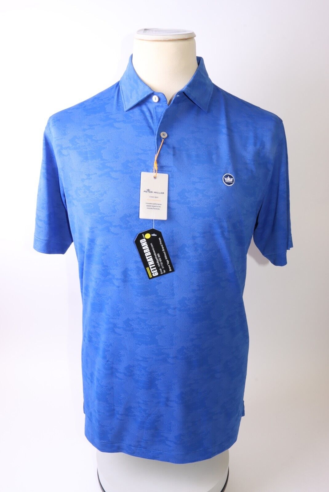 Peter Millar Men’s Carl Distressed Camo Jacquard Polo Shirt – Blue – M – Get That Brand