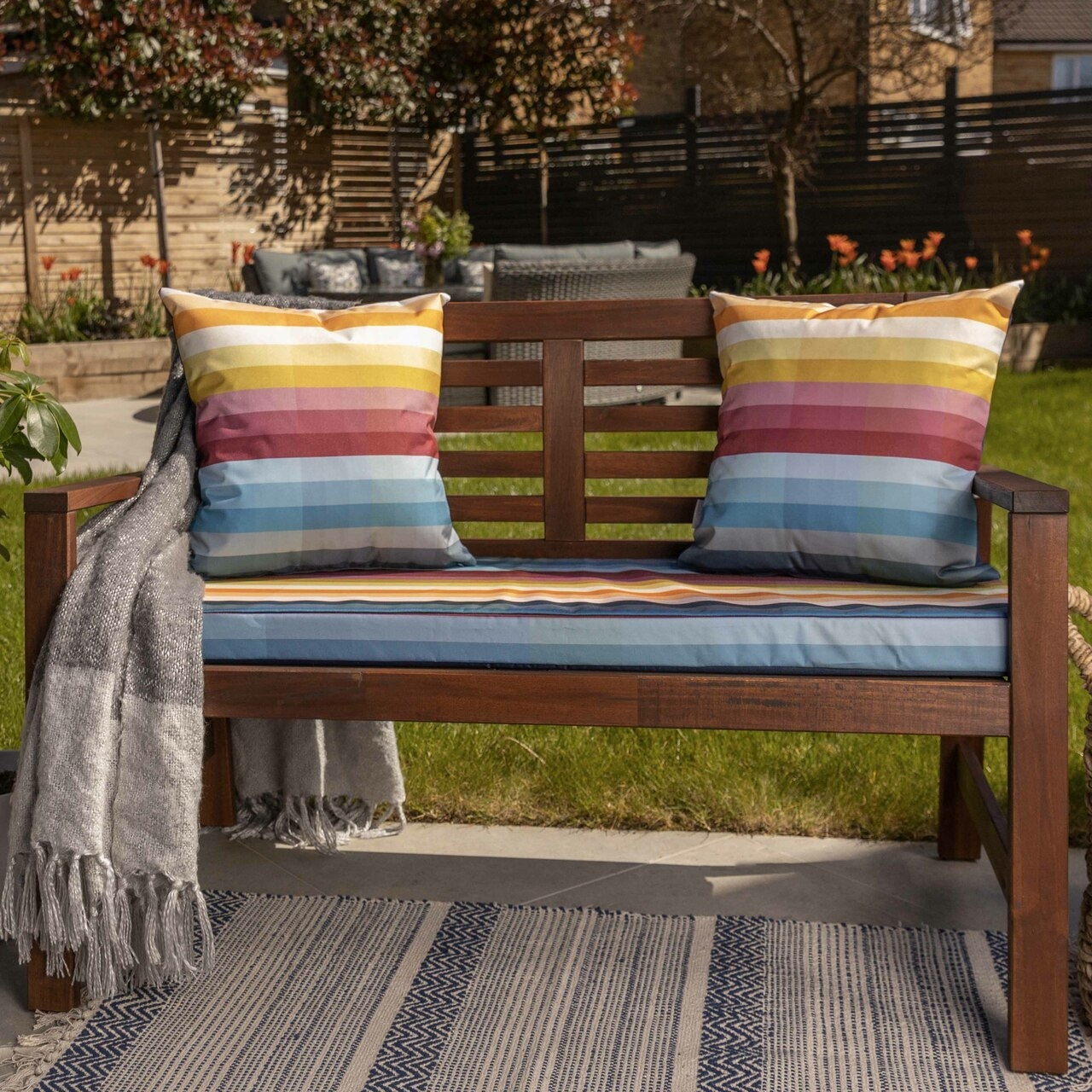 Celina Digby Luxury Water Resistant Garden Outdoor Bench Seat Pad – Pixel Stripes (Available in 2-Seater or 3-Seater Size) (144cm x 54cm 6cm)