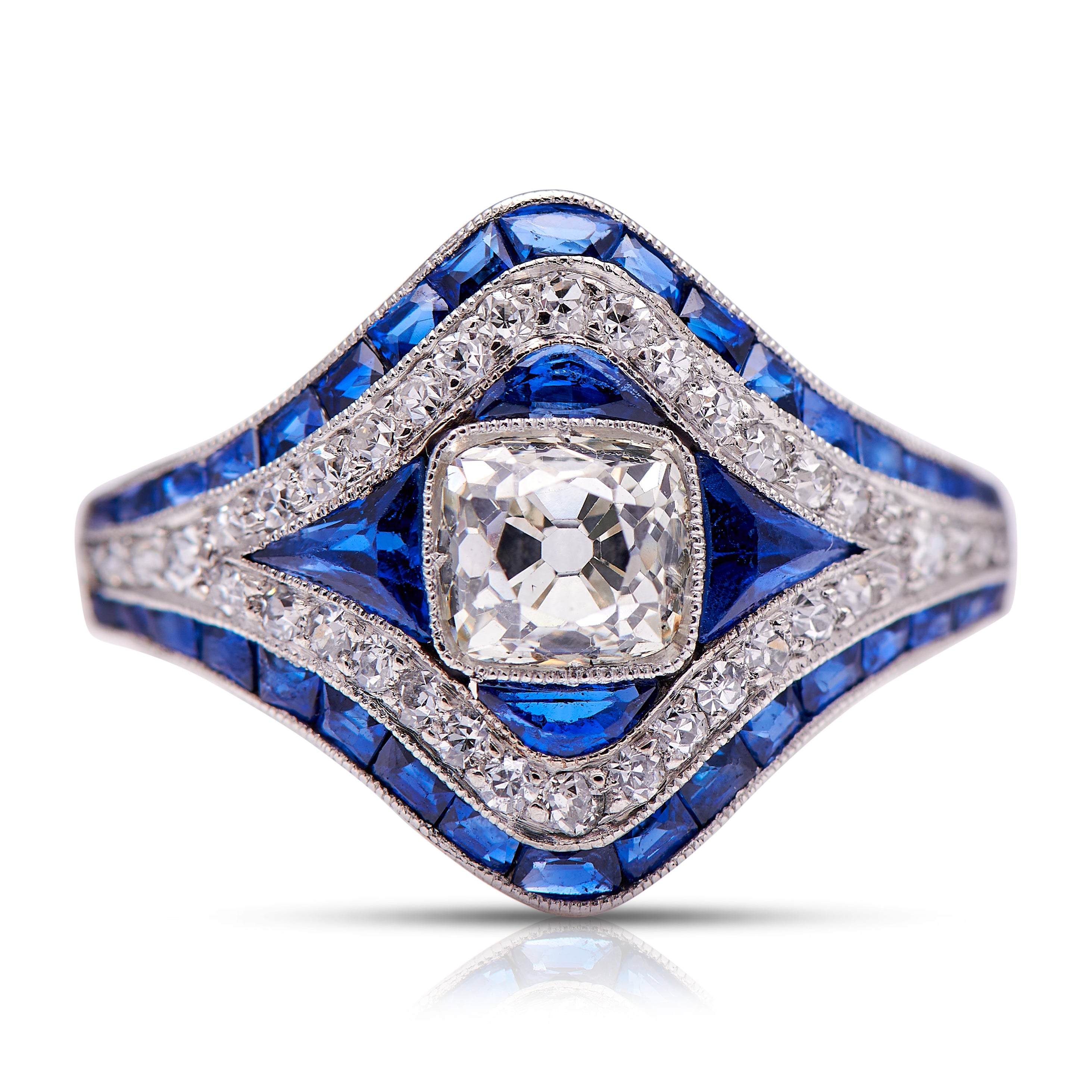 Art Deco | Platinum, Diamond and Sapphire Ring, Diamond – Art Deco – Blue – Vintage Ring – Antique Ring Boutique