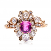 Belle Époque, 18ct Gold, Pink Sapphire and Diamond Fancy Cluster Ring – Vintage Ring – Antique Ring Boutique