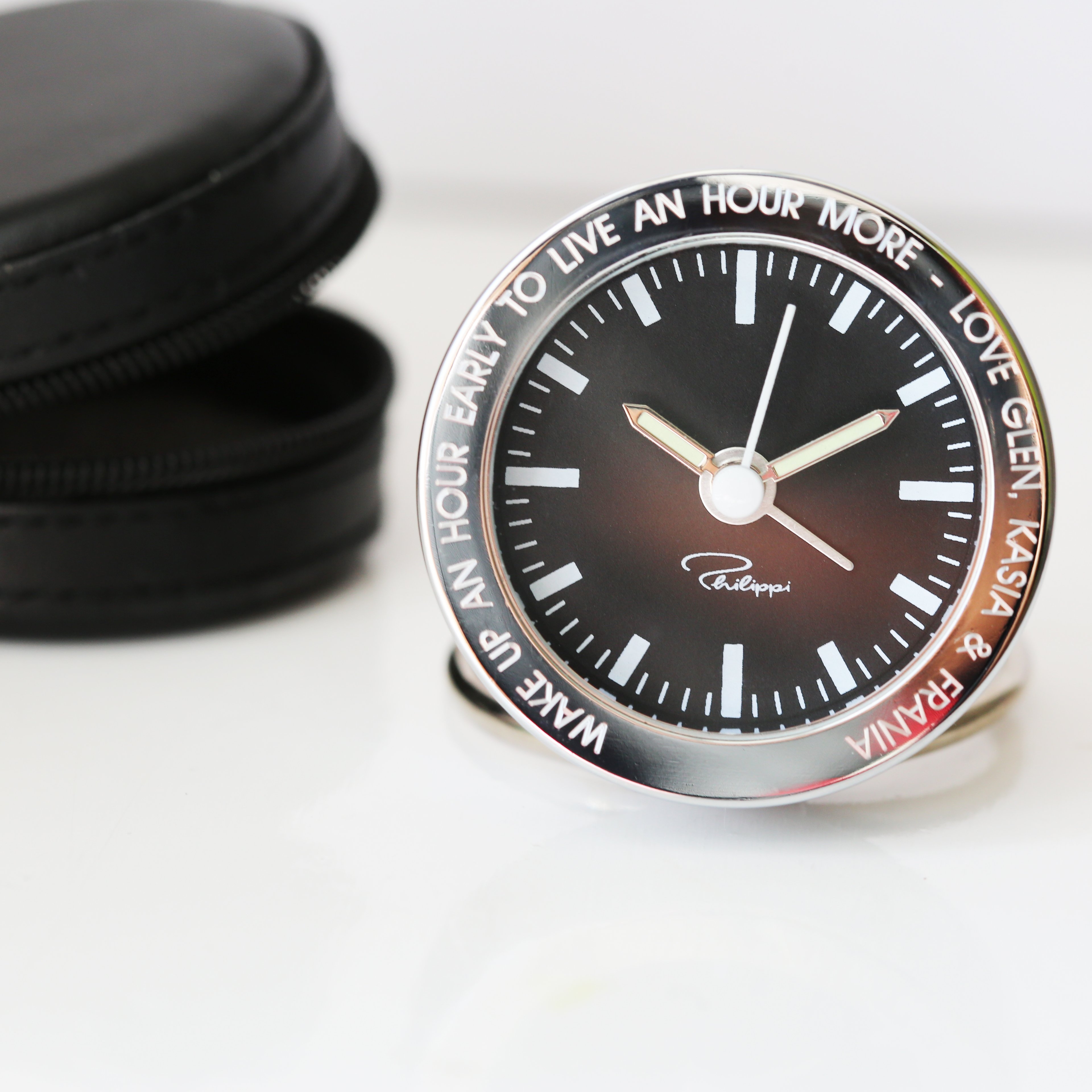 Personalised Alarm Clock – Genuine Leather / Polished Nickel – WWM – Architect Watches