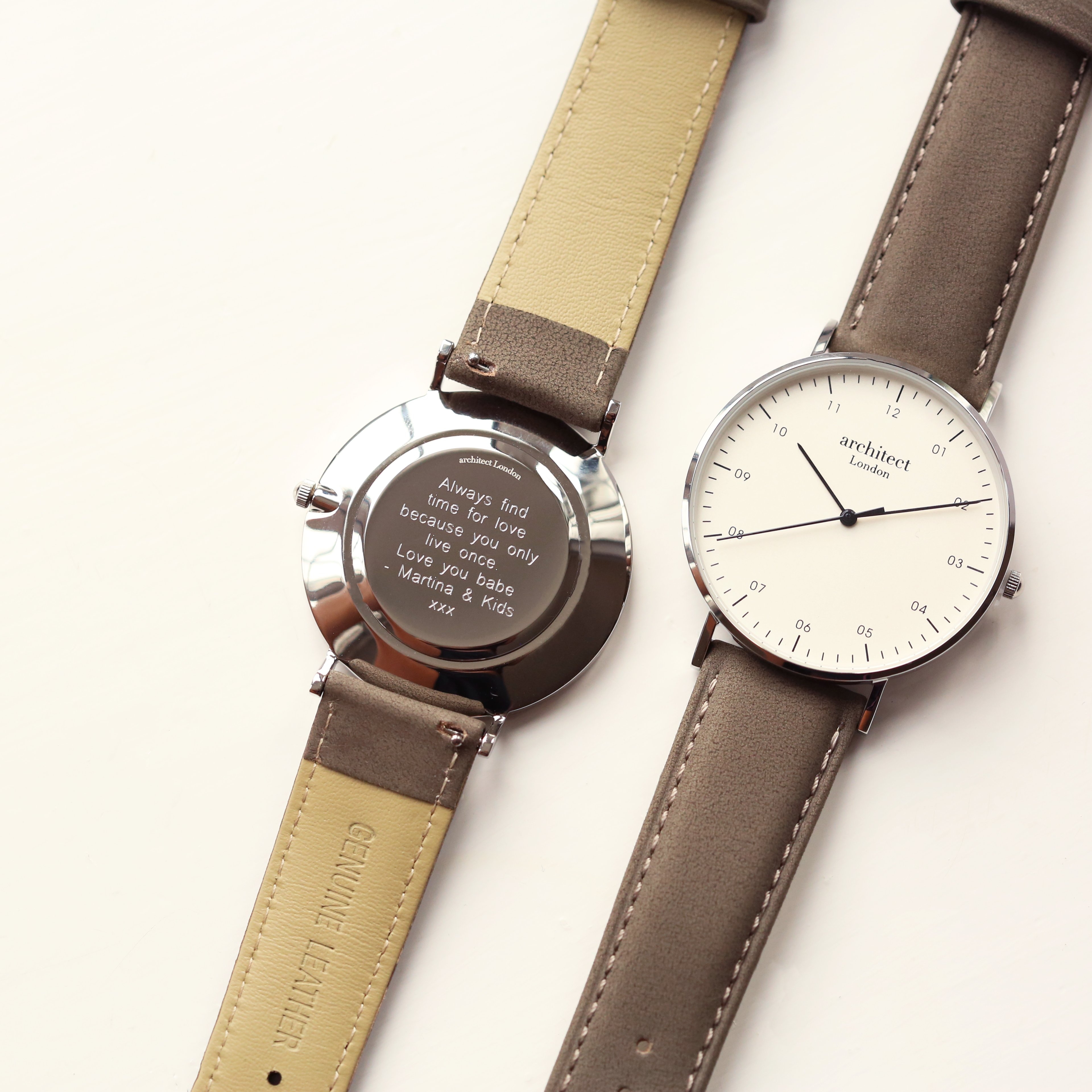 Modern Font Engraving – Men’s Architect Zephyr – Urban Grey Strap – Genuine Leather / Stainless Steel – Architect Watches