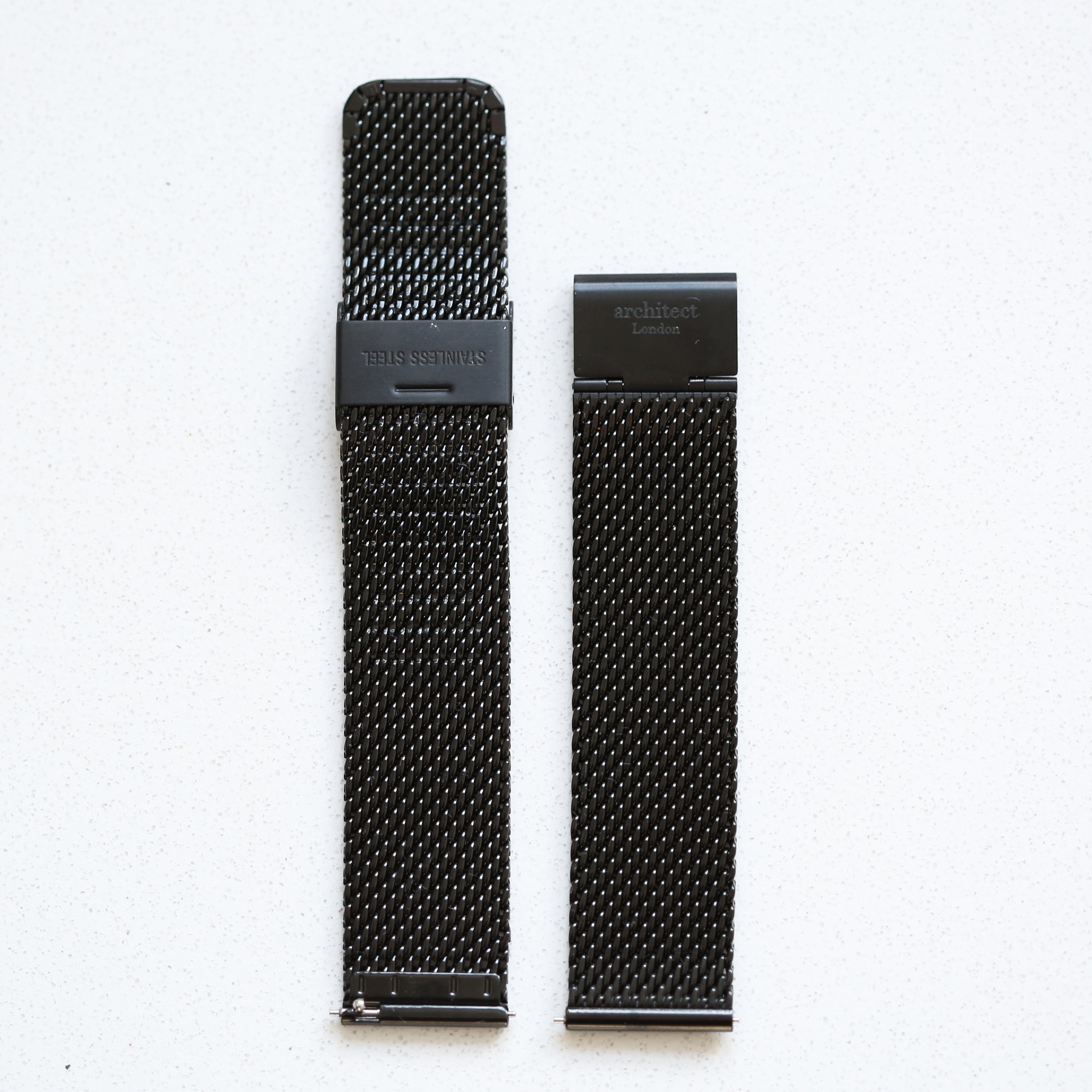 Pitch Black Mesh Snap-Strap – Stainless Steel / Milanese Stainless Steel Mesh – Architect Watches