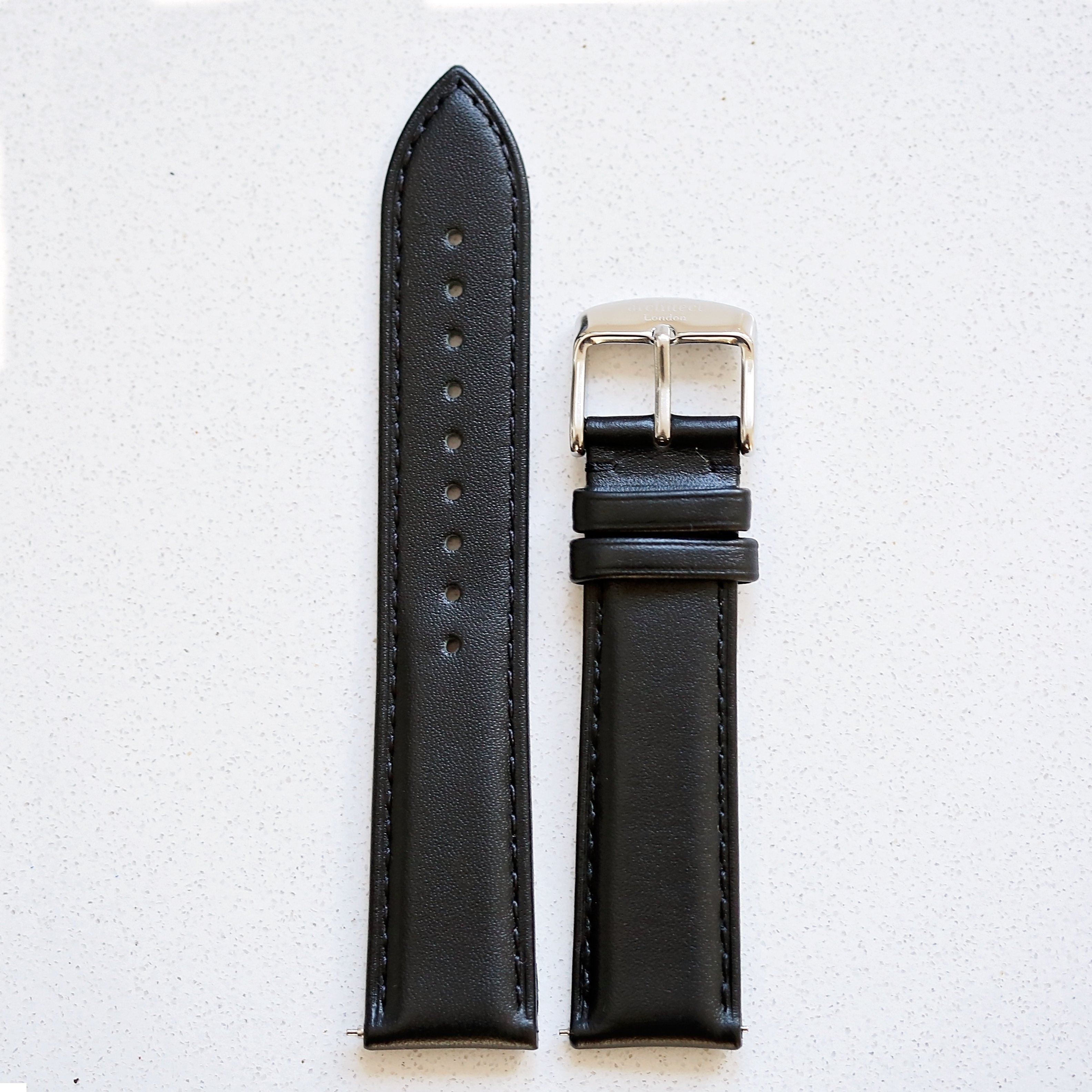 Jet Black Snap-Strap – Silver – Genuine Leather – Architect Watches