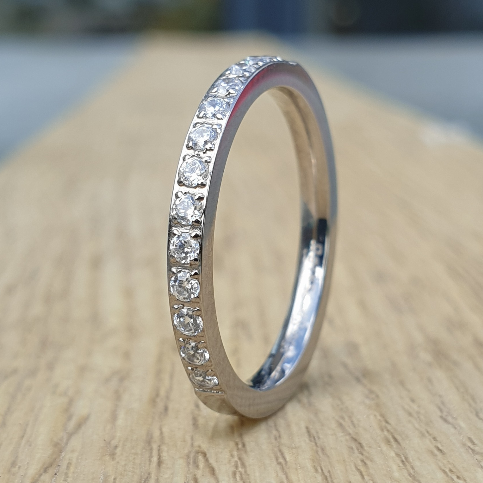 Sparkling Ladies Titanium 2mm Wide Affordable Zircon Glitz Ring UK N / US 6.5 – Rock Solid Rings