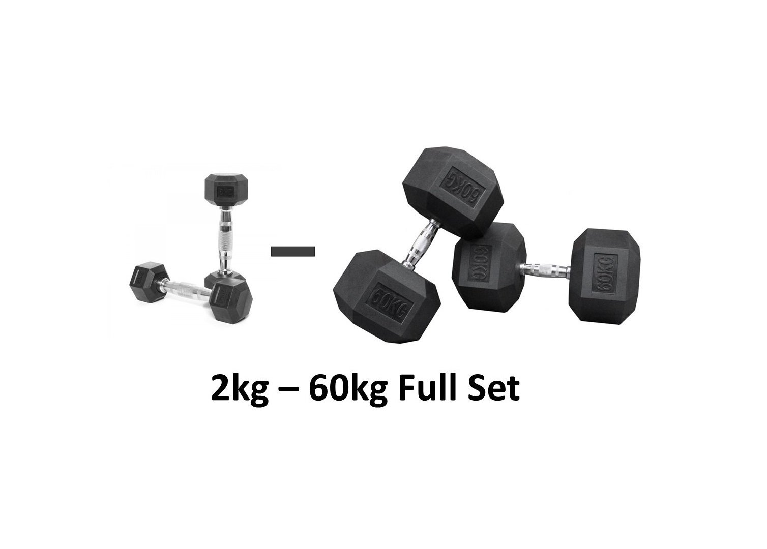 Hex Dumbbells 2kg-60kg Full Set – Custom Gym Equipment