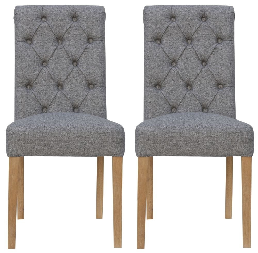 Chair Collection – Button back with scroll top light grey chair (Pair) – Essentials
