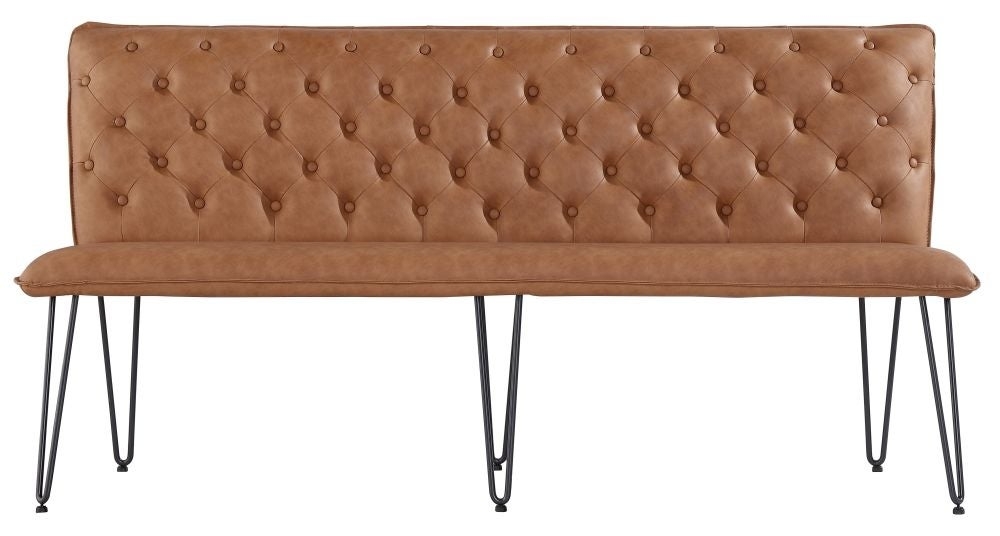 Chair Collection – Studded back bench 180cm with hairpin legs tan bench – Essentials