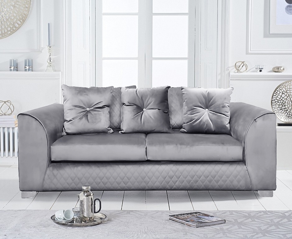 Victoria Modern Plush Velvet 3 Seater Sofa – Grey – The Online Sofa Shop