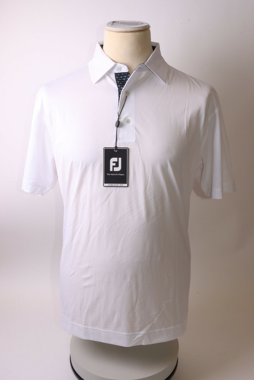 FootJoy Men’s Super Stretch Pique Foulard Print Trim Polo Shirt – L – White – Get That Brand