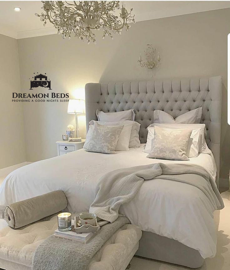 Carter Wingback Bed Frame Available With Ottoman Or Divan Storage – (D#W5E6S2D) – Choice Of 25 Colours With Varying Materials – Dreamon Beds