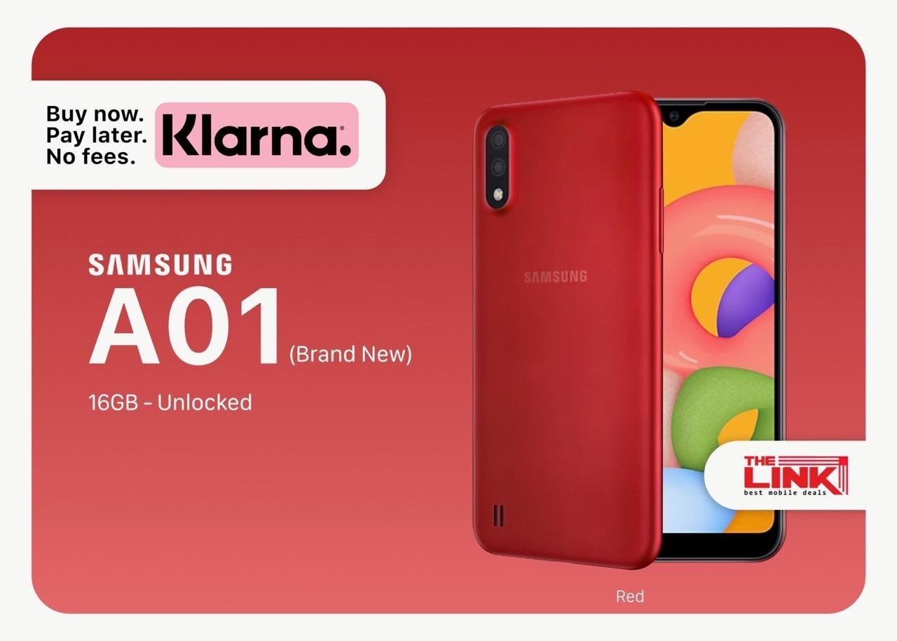 Brand New Samsung Galaxy A01, Unlocked, 16GB, 24 Months Samsung Warranty – Red