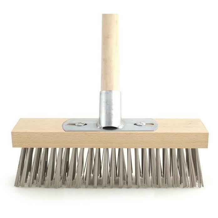 12″ Metal Wire Bristle Brush Sweeping Deck Scrub Heavy Duty Broom with Handle