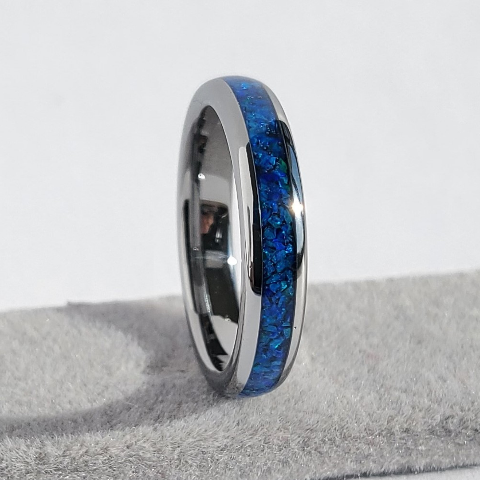 Blue Opal Ring Polished Tungsten 4mm Natural Wonder Ring UK Z+3 / US 14 – Rock Solid Rings