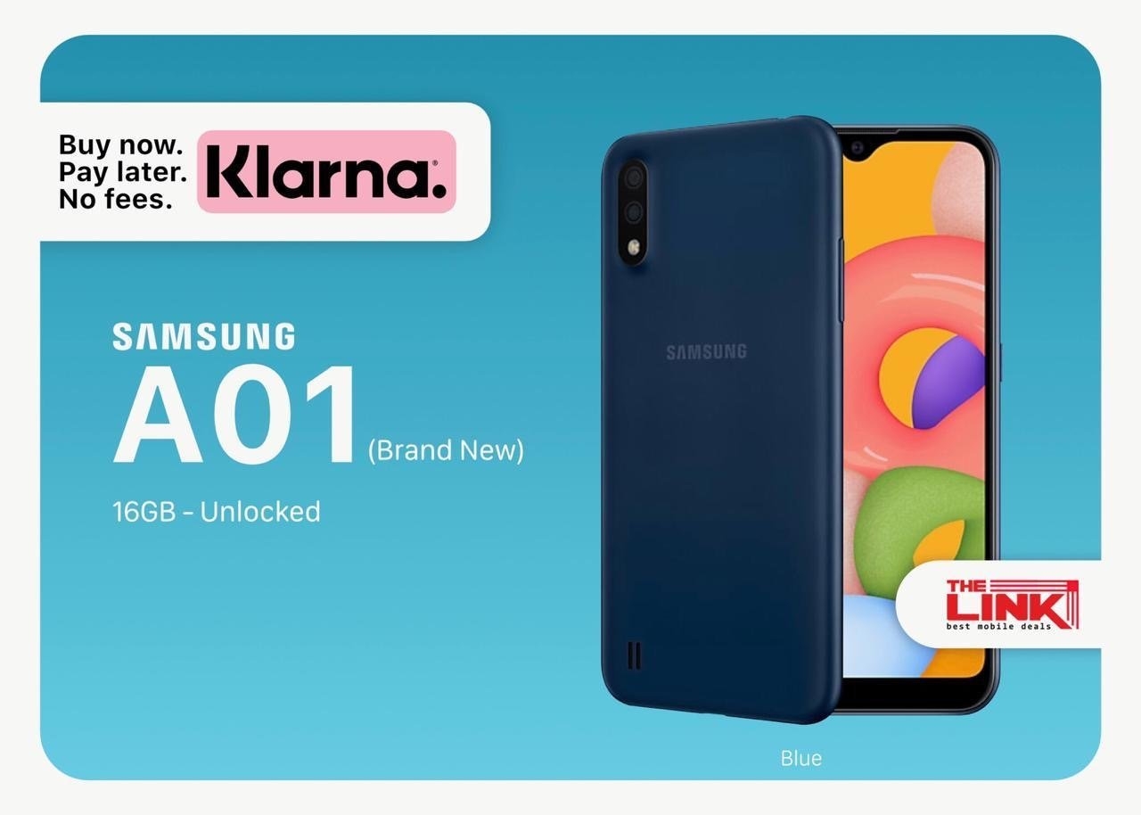 Brand New Samsung Galaxy A01, Unlocked, 16GB, 24 Months Samsung Warranty – Blue