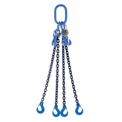 4 Leg 5.3 tonne 8mm Grade 100 Lifting Chain Sling with choice of length and hooks – With Shortening Hook – 2mtr – Clevis Safety Hook – Chain Slings –