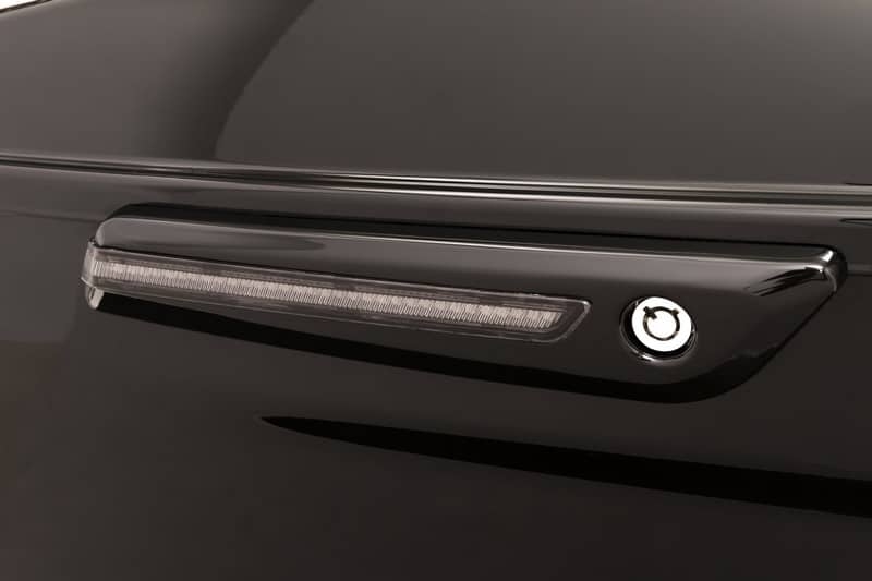 Ciro LED Lighted Saddlebag Hinge Covers for ‘14-UP Harley-Davidson Touring Bikes with hard bags – Black – Smoke – Rick Rak