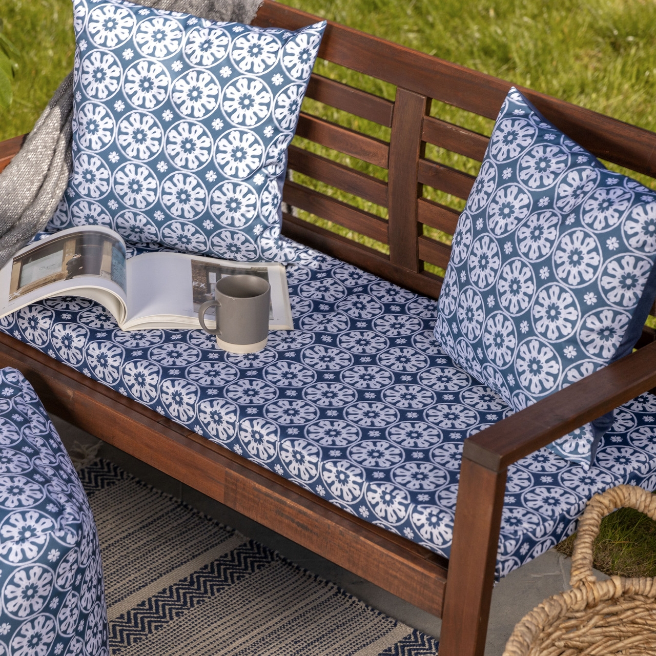 Celina Digby Luxury Water Resistant Garden Outdoor Bench Seat Pad – Casablanca Navy (Available in 2-Seater or 3-Seater Size) (114cm x 47cm 6cm)