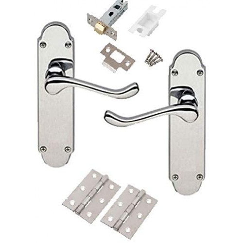 Epsom Style Shaped Design Victorian Scroll Door Handle Lever On Back Plate – Latch Door Pack – Polished Chrome – Golden Grace – My Door Handles