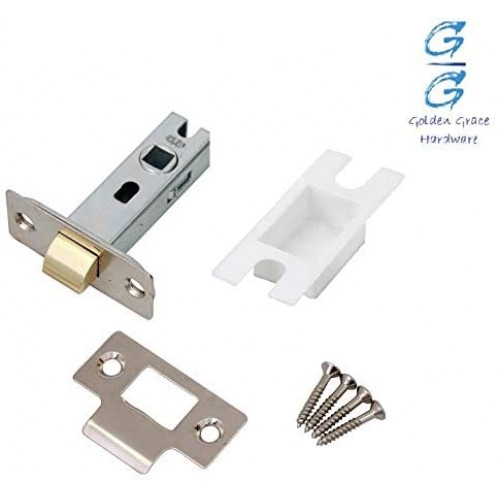 65mm Nickel Plated Bolt Through Tubular Mortice Latch – 63mm (2.5″) With Strike Plate & Dust Cap – Golden Grace – My Door Handles
