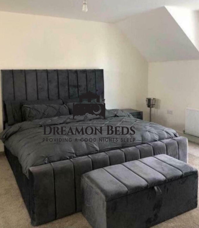 New York Chesterfield Sleigh Bed Frame – Endless Customisation – Choice Of 25 Colours & Materials – Dreamon Beds
