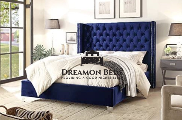 Lima Wingback Bed Frame available with Divan or Ottoman Storage – (D#3LFVXJM) – Endless Customisation – Choice Of 25 Colours & Materials – Dreamon