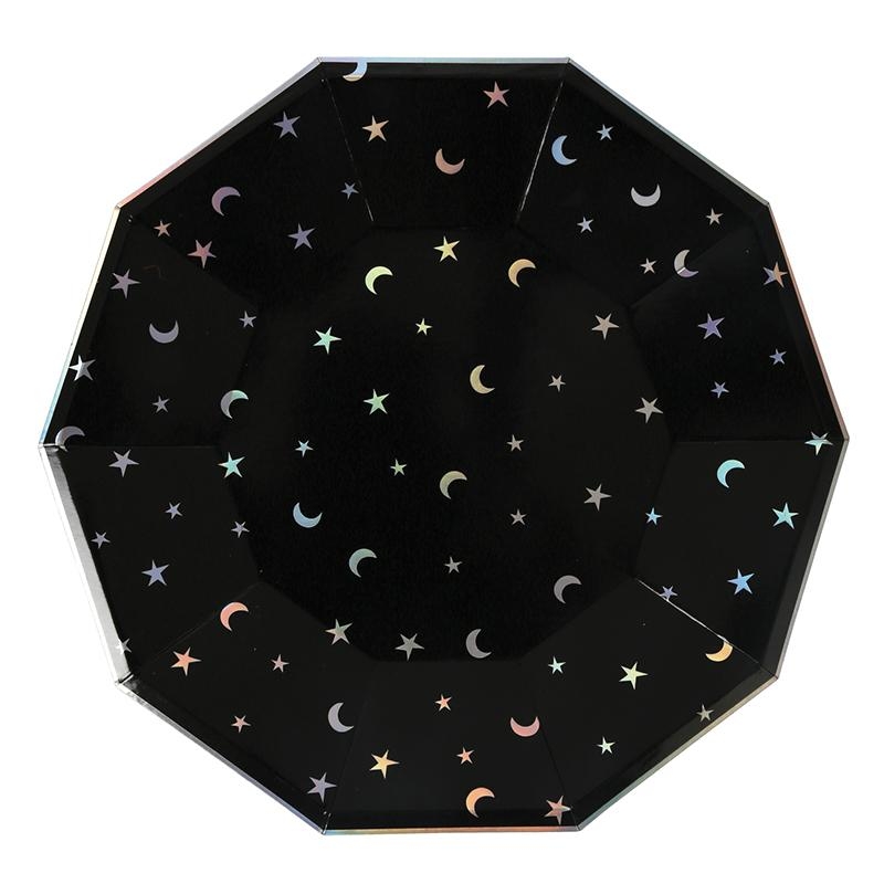 Meri Meri – Moon And Star Large Paper Plates – Black – Party Supplies