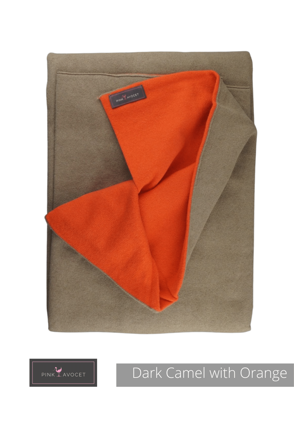 Reversible Double Cashmere Wrap Dark Camel w Orange / One Size by Pink Avocet