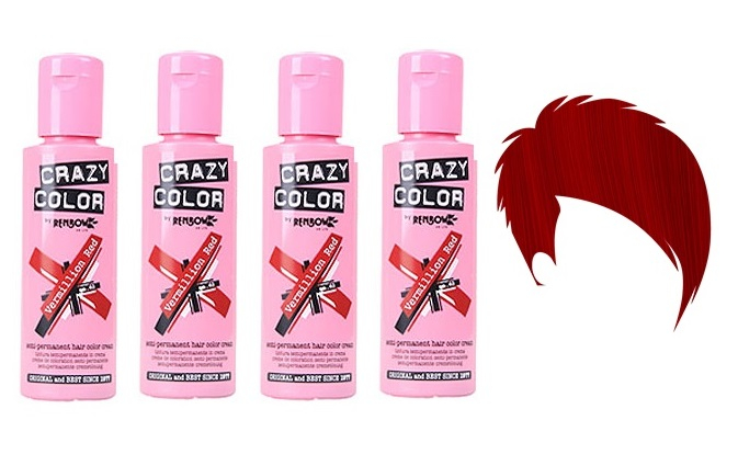 Crazy Color Hair Dye 100ml – Vermillion Red x4