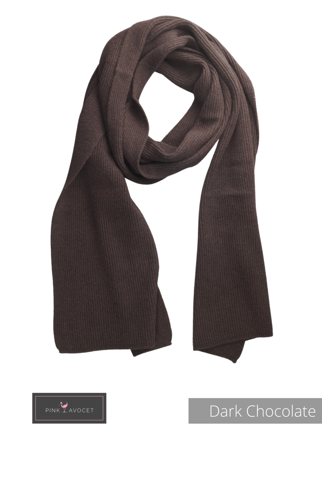 Cashmere Ribbed Scarf Dark Chocolate / One Size by Pink Avocet